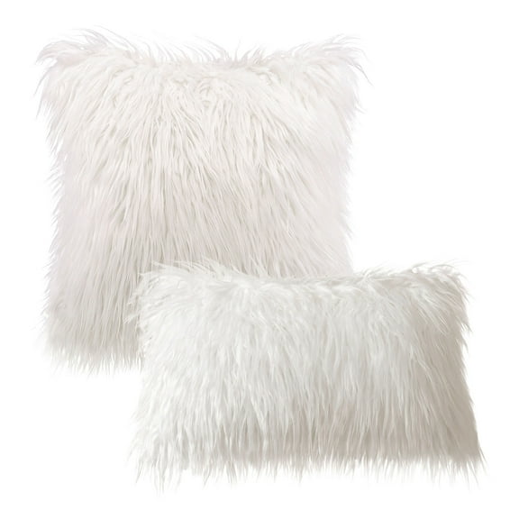 Phantoscope Merino Style Faux Fur Series Decorative Throw Pillow Bundle, 12" x 20"/18" x 18", White, 2 Pack