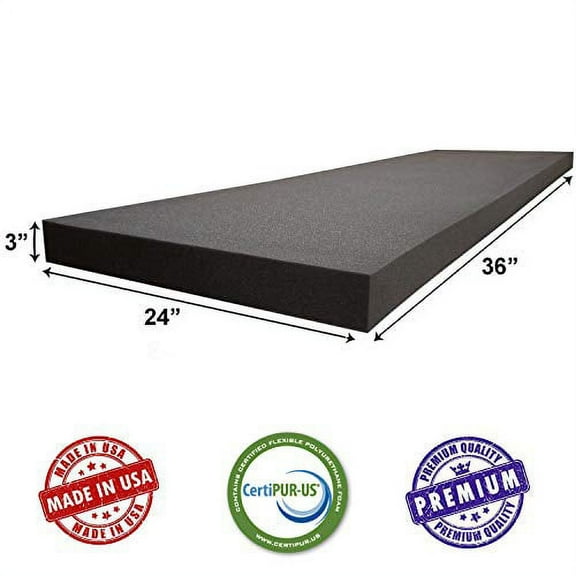 AK TRADING CO. CertiPUR-US Certified Acoustic Foam Sheet Cushion (Upholstery Foam, Rubber Foam Sheet & Seat Replacement) - 3" H X 24" W X 36" L
