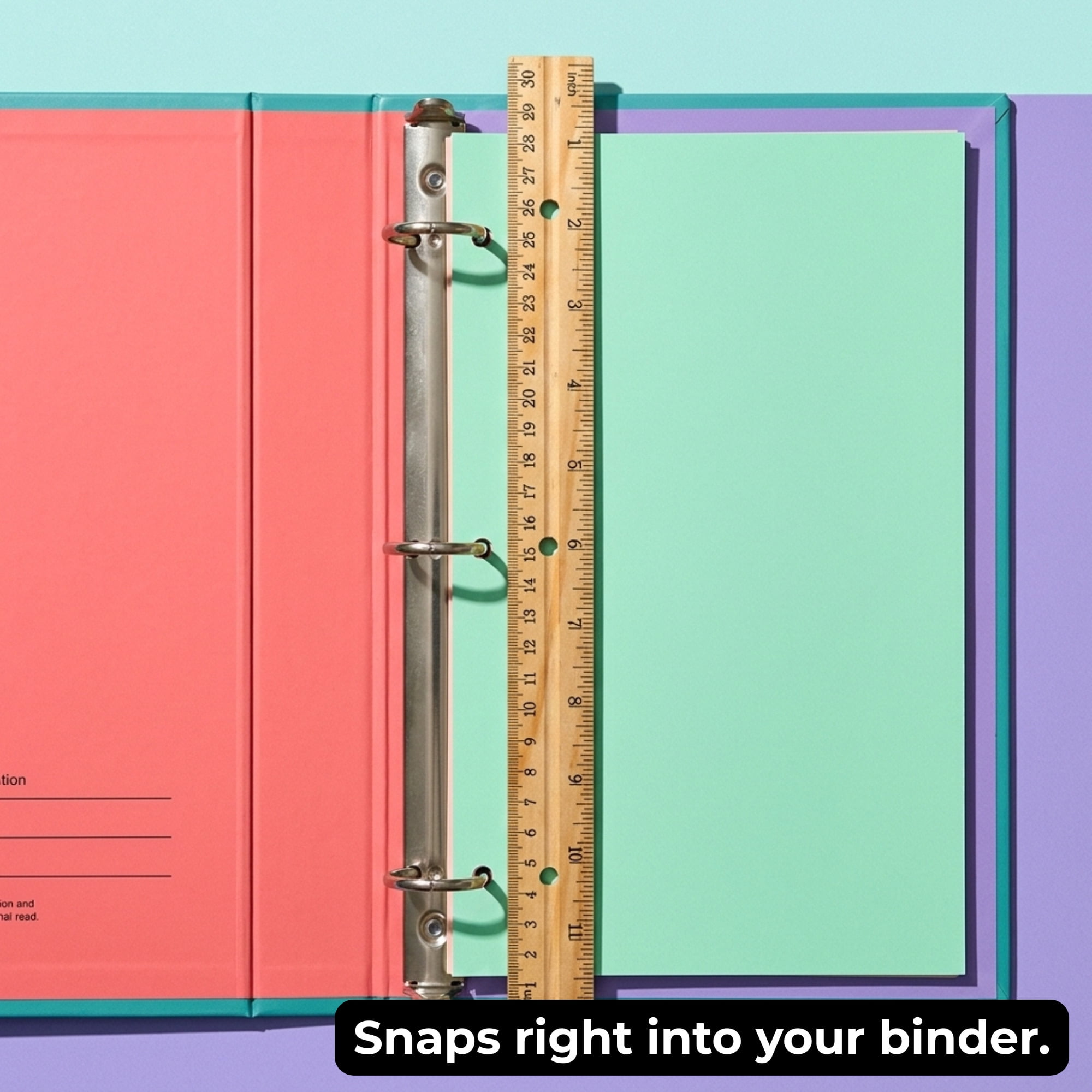 School Supply Boxes | 12" Wooden Ruler with 3-Ring Binder Holes | 50 Pack | Durable Classroom and Office Supplies
