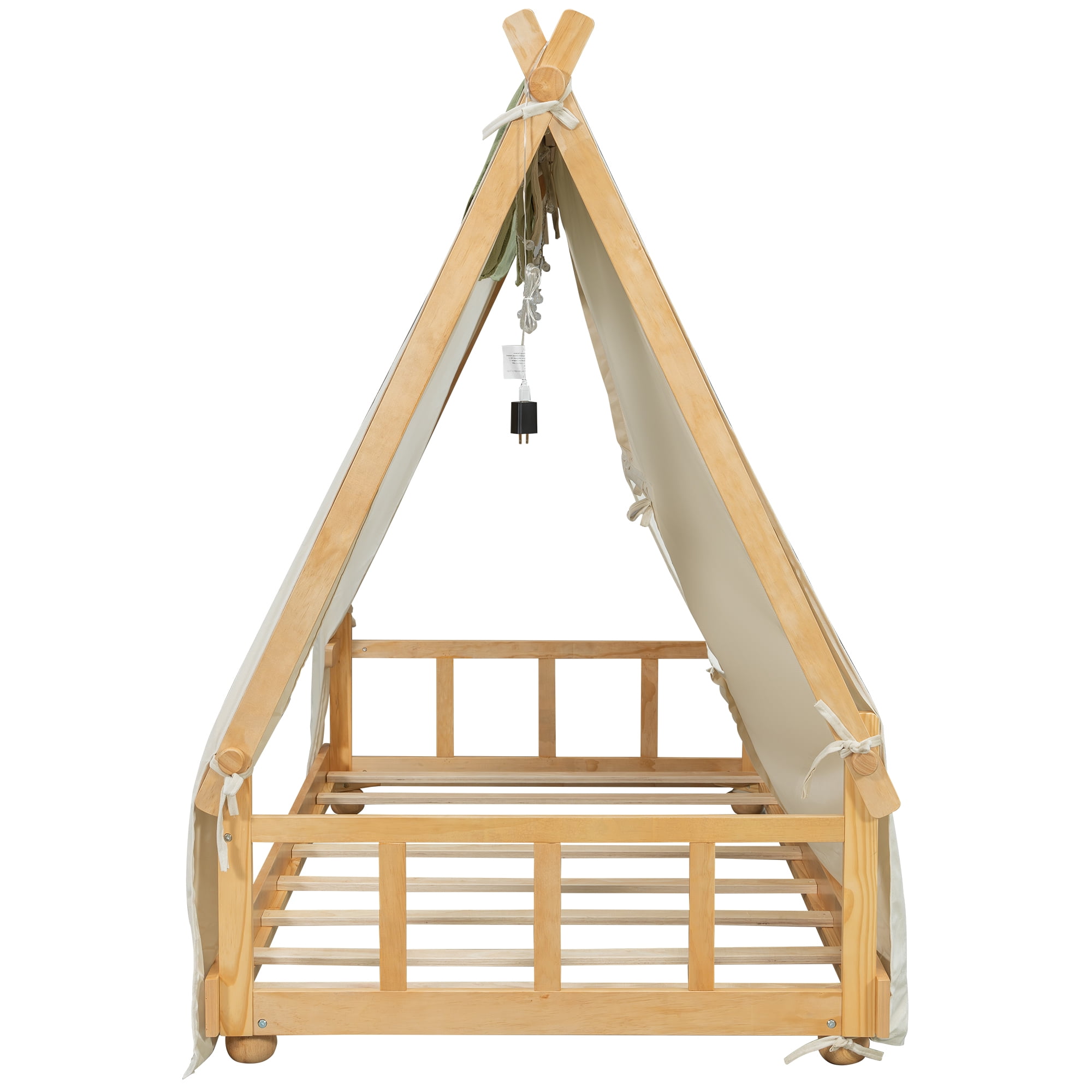 Twin Size House Bed with Tent and Light,White