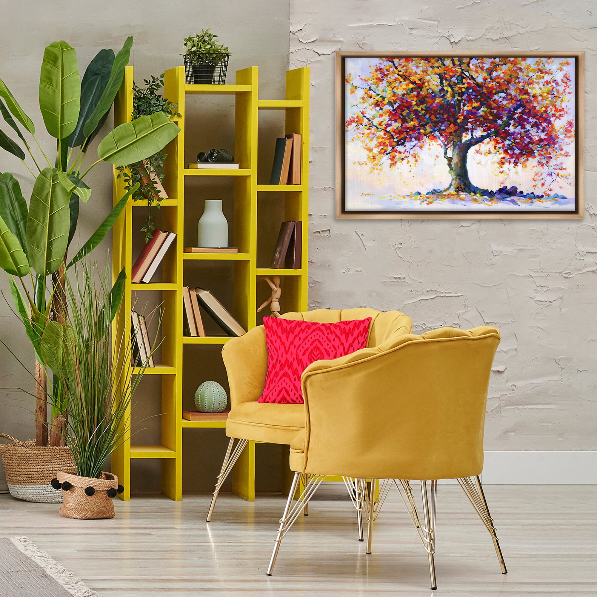 Stupell Industries Heartfelt Hues Tree Landscape & Nature Painting Brown Floater Framed Canvas Art Print Wall Art, 31 x 21