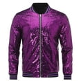 thumbnail image 2 of Cloudstyle Mens Sequins Nightclub Styles Zip up Varsity Baseball Bomber Jacket, 2 of 5