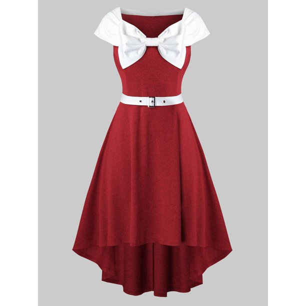 Más el tamaño del Bowknot del collar la línea vestido Rosegal Vestidos casuales de talla grande