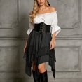 thumbnail image 2 of Rggeeun Halloween for Women Renaissance Women Gothic Dress Corset Dress Fly Sleeve Lapel Collar Ruffle Bow Dress Streetwear Classic,Black,M, 2 of 4