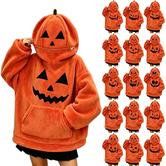 Red Pumpkin Onesie Pajamas for Women Polyester Cute Pumpkin Hooded Costume Plush Pumpkin Sleepwear Funny Halloween Party Outfit 2XL