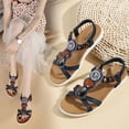 thumbnail image 2 of Juebong Sandals clearance Flat Sandals for Women Dressy Summer Cute Gladiator Slip on Sandal Comfortable Orthopedic T-strap Sandals Ladies Casual Ankle Elastic Bohemian Beach Shoes, 2 of 5