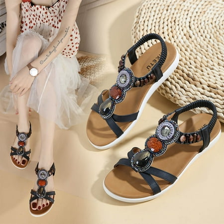 

Sunvit Flat Sandals for Women- Roman Open Toe Beach Sandals Casual Summer Slide Sandals #367 Black