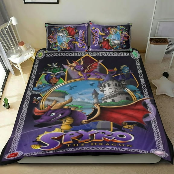 3 Piece Bedding Set For Spyro the Dragon Duvet Cover Sets Comforter Cover Set Cute Super Soft Teens Bedding Set Kids Bedroom Gifts,1 Duvet Cover with 2 Pillowcases Twin