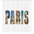 thumbnail image 3 of Eiffel Tower Shower Curtain, Modern Paris Designed in Collage of Images Around Paris, Fabric Bathroom Set with Hooks, 69W X 84L Inches Extra Long, Dark Sky Blue and Multicolor, by Ambesonne, 3 of 3