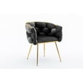 thumbnail image 3 of Luxury Modern Accent Chair, Leisure Velvet Armchair with Thick Woven Backrest and Gold Metal Frame, Upholstered Lazy Person Household Dresser Stool, Manicure Table Back Chair, Dining Chair, Black, 3 of 7