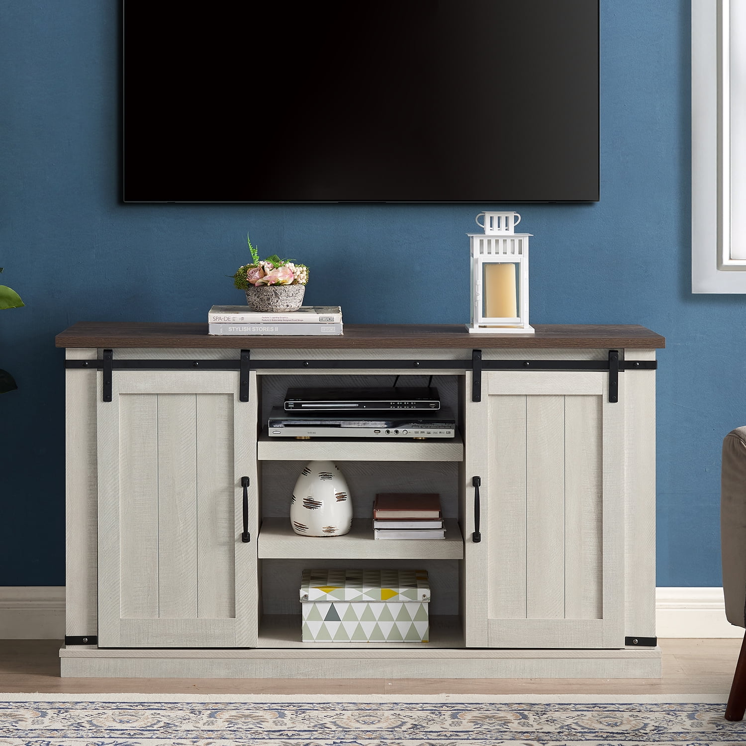 Sliding Barn Doors TV Stand, Modern Farmhouse TV Stand for TVs up to 55