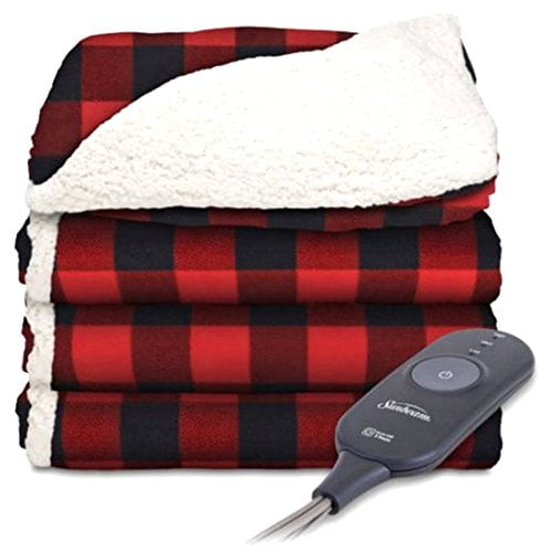 Sunbeam Electric Throw Reversible Imperial Plush with Sherpa Premium Sherpa and Ultra Soft with 3 Heat Settings and 3 Hour Auto off Plaid Red