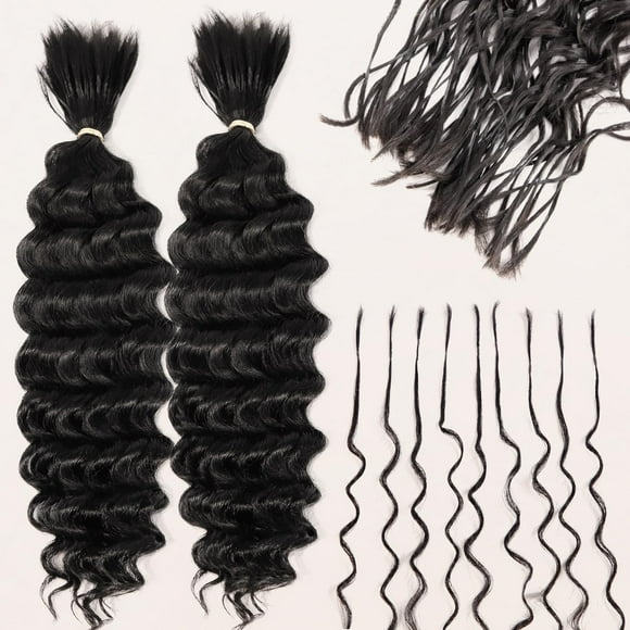 Pre-Divided Deep Wave Human Braiding Hair for Boho Braids Bulk Hair Pre-stretched Human Braiding Hair Deep Wave For Black Women (Natural Black, 22 Inch - 320 Roots/120g)