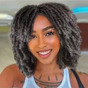QUEENTAS Dreadlock Wigs for Women Braided Wigs Short Curly Braid Wig Synthetic Faux Locs Twist Braiding Hair Wigs (Black/Grey)