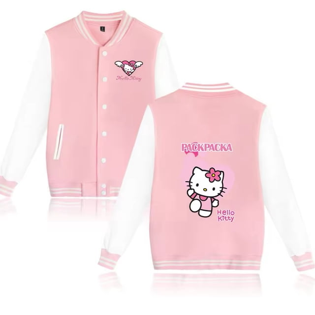 Chaqueta con estampado de Hello Kitty Hello Kitty de dibujos animados, uniforme deportivo informal de béisbol para niños medianos y grandes