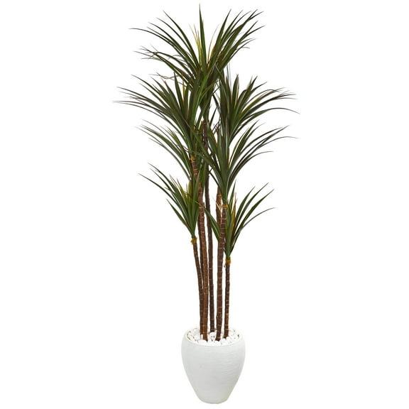 Nearly Natural 70" Giant Yucca Artificial Tree in White Planter UV Resistant