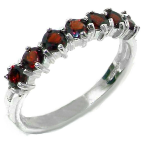 LBG 18k White Gold Real Genuine Garnet Womans Eternity Band Ring - Size 10