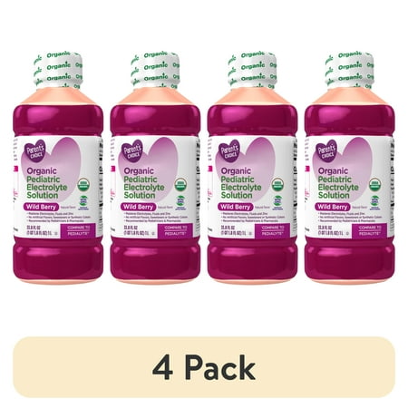(4 pack) Parent's Choice Organic Electrolyte Solution, Wild Berry, 33.8 fl oz