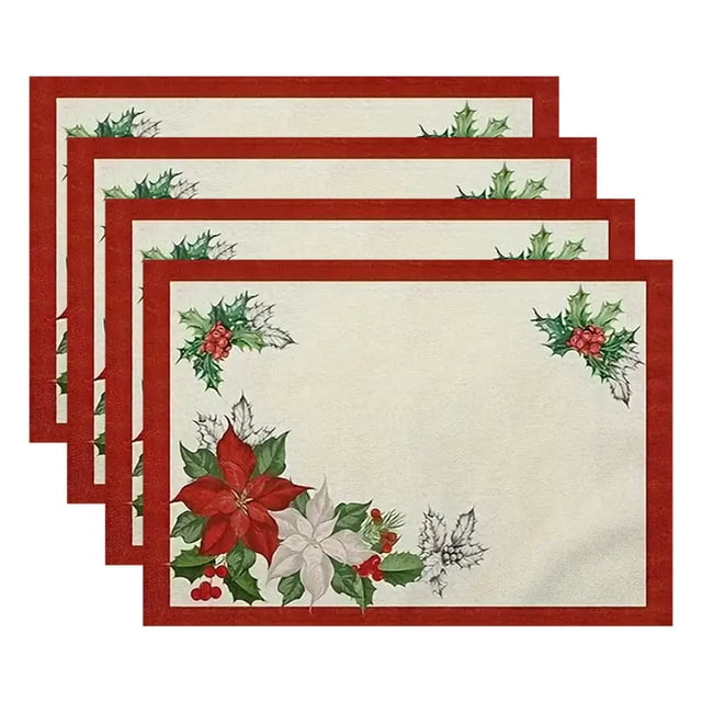 Christmas Placemat Set 4-Pack Holiday Table Mat for Dining Room or Living Room Decor with Festive Design