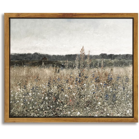 Framed Canvas Wall Art, Meadow with Flowers Painting, Landscape for Living Room, Bedroom, Home, Bathroom Decor, 8x10