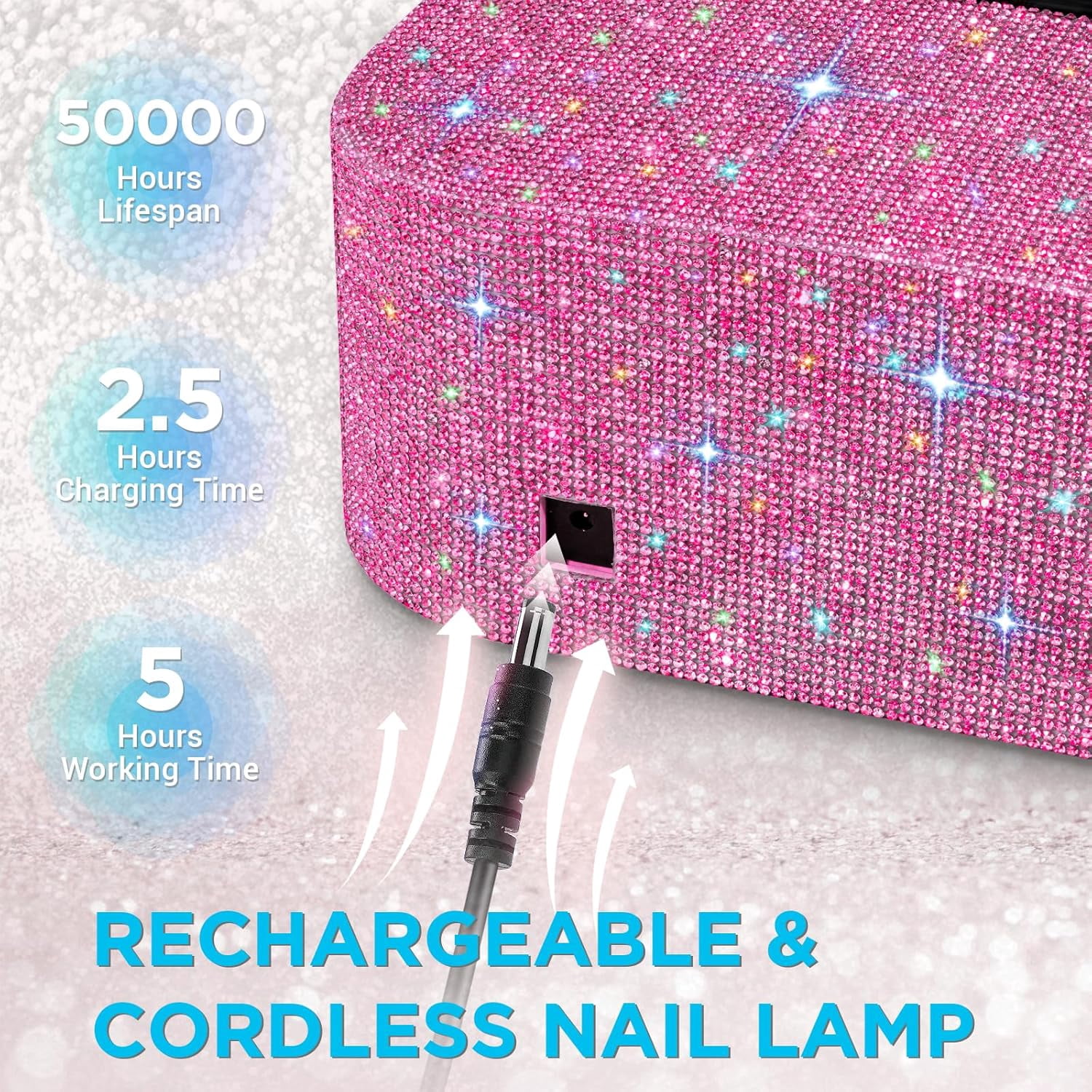 Cordless UV Nail Lamp, 120W Rechargeable UV Light for Gel Nails, LED Nail Lamp with 4 Timer Modes, Nail Dryer Fully Decorate with Sparkling Nail Rhinestones Diamond(red)