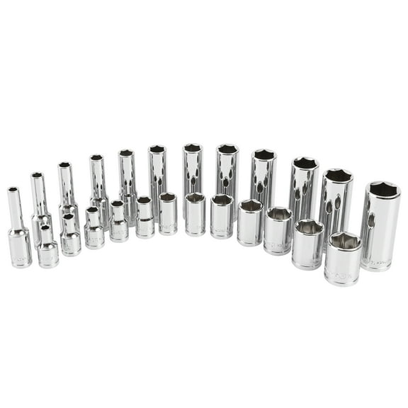 GreatNeck 1/4 Drive Deep/Shallow Socket Set with Tray, Metric, 22 Piece