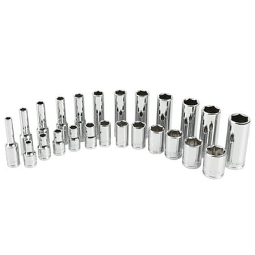 GreatNeck 1/4 Drive Deep/Shallow Socket Set with Tray, Metric, 22 Piece