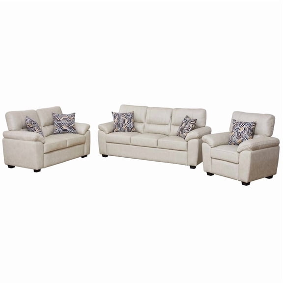 3-Piece Living Room Sofa Set Matte Faux Leather Living Room Set Beige