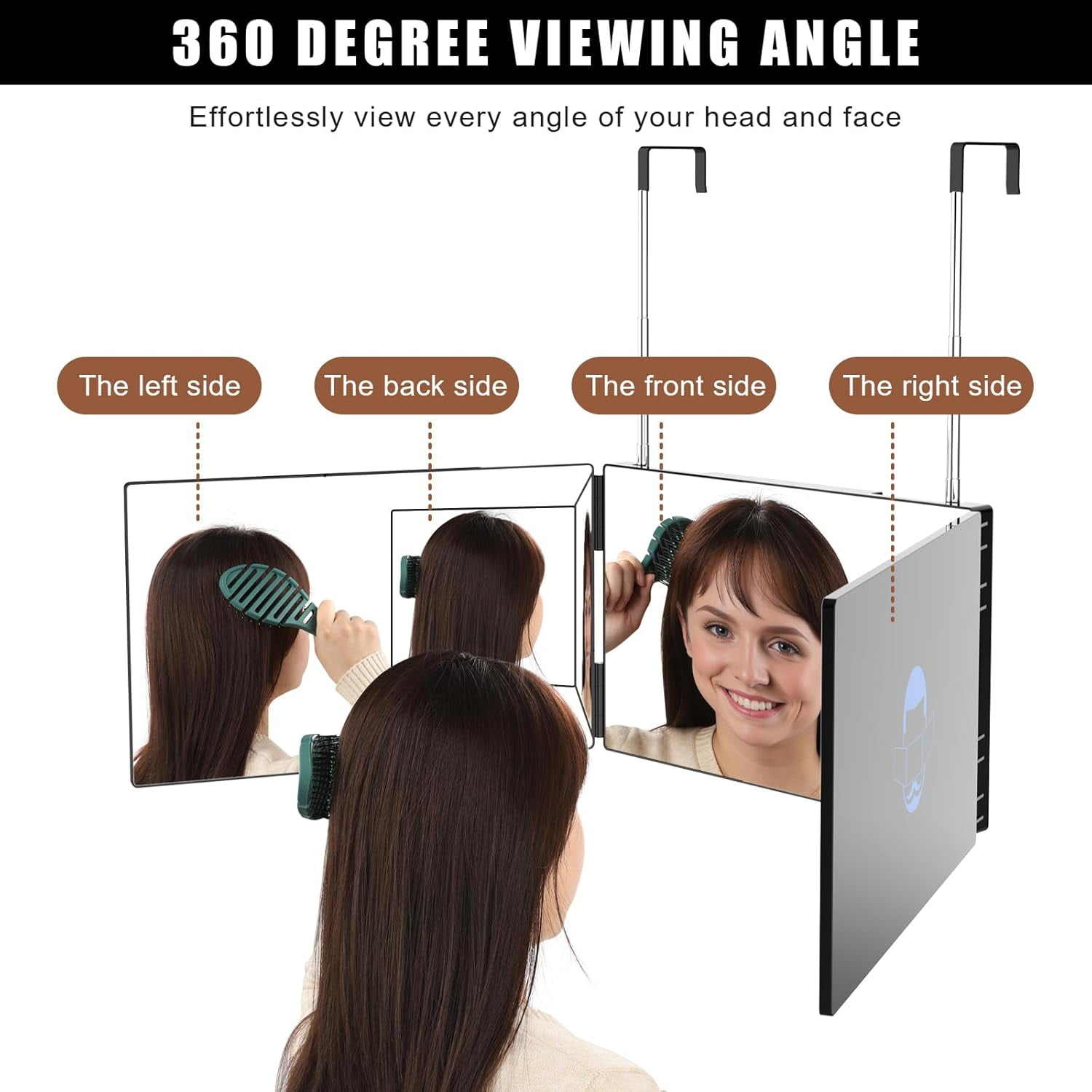 3 Way Mirror For Self Hair Cutting, 360 Haircuts Men For Barber Use Tools, To See Back Of Head, Tri Fold Mirror With Portable Height Adjustable Telescoping Hooks (7.64" X 11.97")