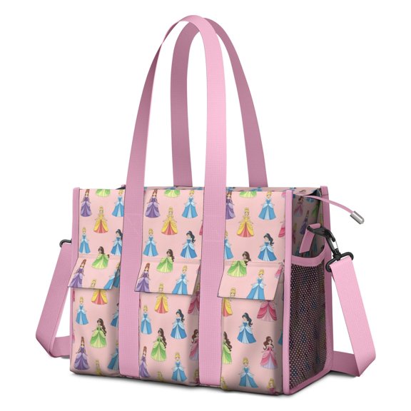 Teacher Tote Bag,Colorful Princess Pattern Teacher Utility Tote Bag,Large Work Tote Bags for Women with Multiple Pockets,Top Zipper Closure,13.8x10.6x6.7 Inch