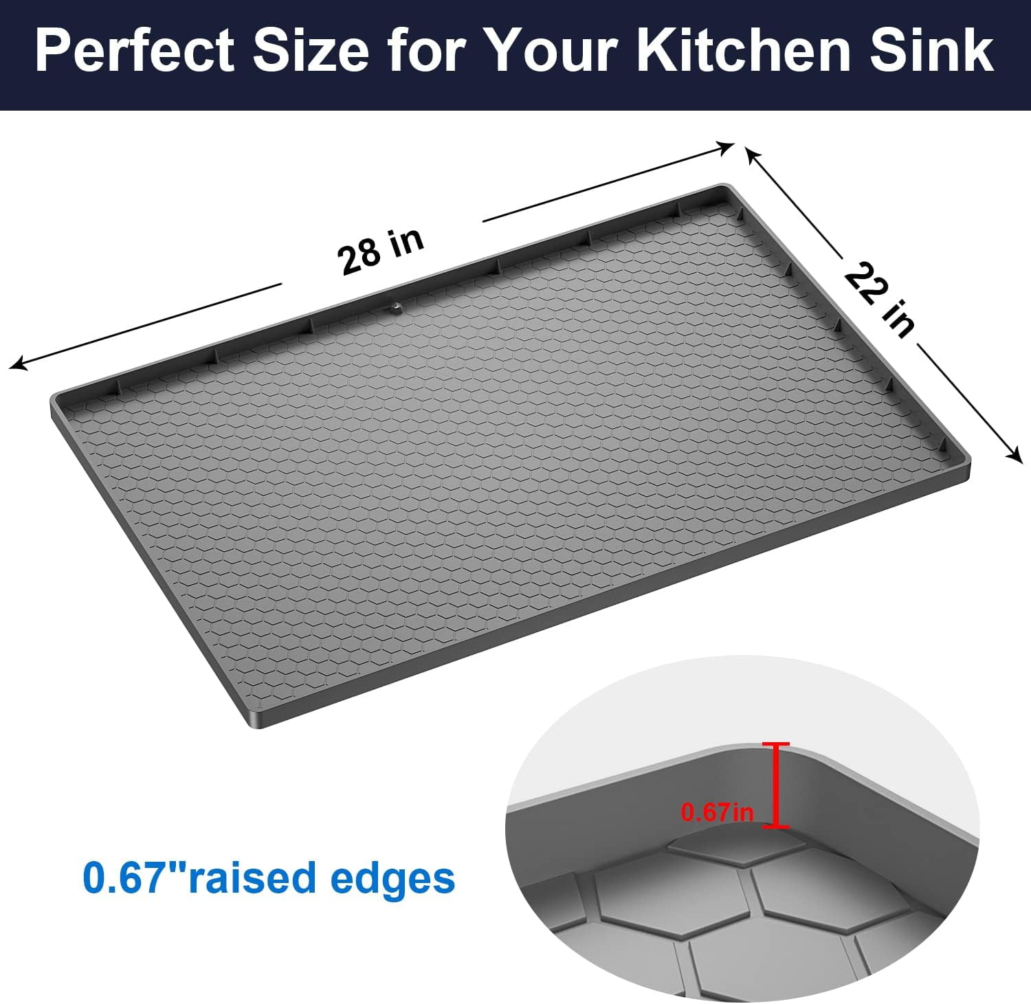 Aertyole 2 Pack Under The Sink Mat, 28" x 22" Waterproof Kitchen Cabinet Mat, Flexible Silicone Under Sink Liner, Kitchen Bathroom Cabinet Mat and Protector for Drips Leaks Spills (Gray)