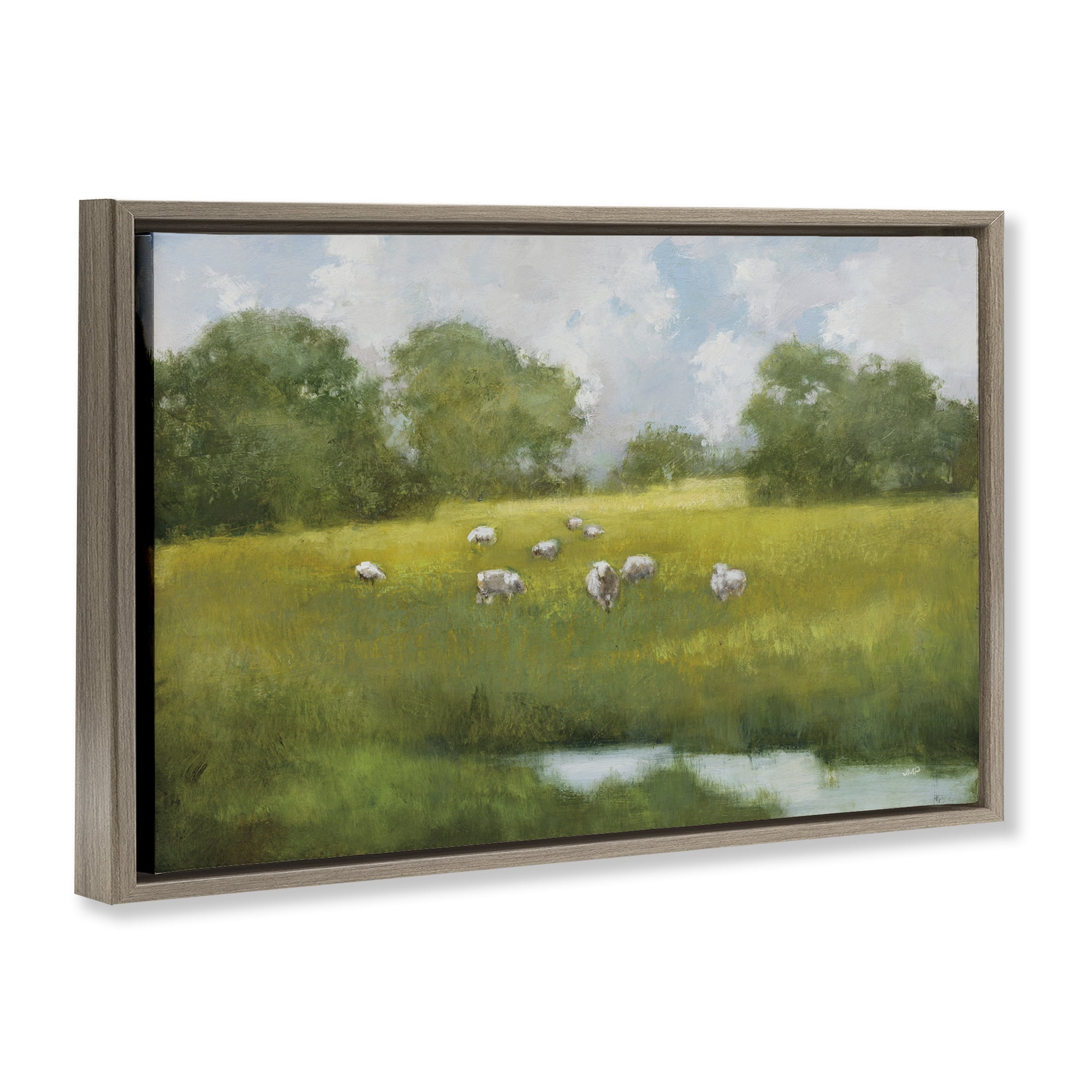Stupell Industries Sun Grazing Sheep Landscape & Nature Painting Brown Floater Framed Canvas Art Print Wall Art, 25 x 17