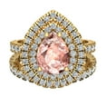 thumbnail image 4 of Pear Cut Pink Morganite Double Halo Wedding Ring Set 14K Gold 2.30 Carat (G,SI), 4 of 5