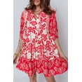 thumbnail image 5 of Women's Red Floral Mini Dress – Casual Bohemian V Neck Half Sleeve for Summer Outings, XL, 5 of 6