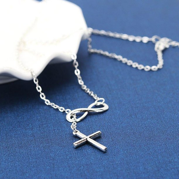 Feshionn IOBI Infinite Faith Symbol and Cross Silver Necklace for