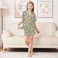 thumbnail image 6 of FORMRS Kids Short Sleeve Top and Pants Pajama Set Unisex Satin 2-Piece Sleepwear, Sizes 7-8Y, Olive Green Flowers, 6 of 8