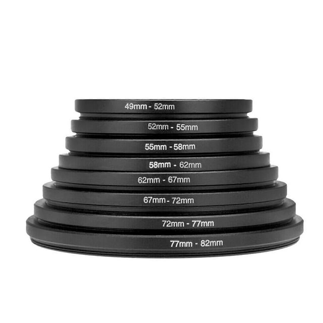 8 PCS Metal Step Up Rings Universal Lens Filter Adapter Set 49‑52‑55‑58‑62‑67‑72‑77‑82mm