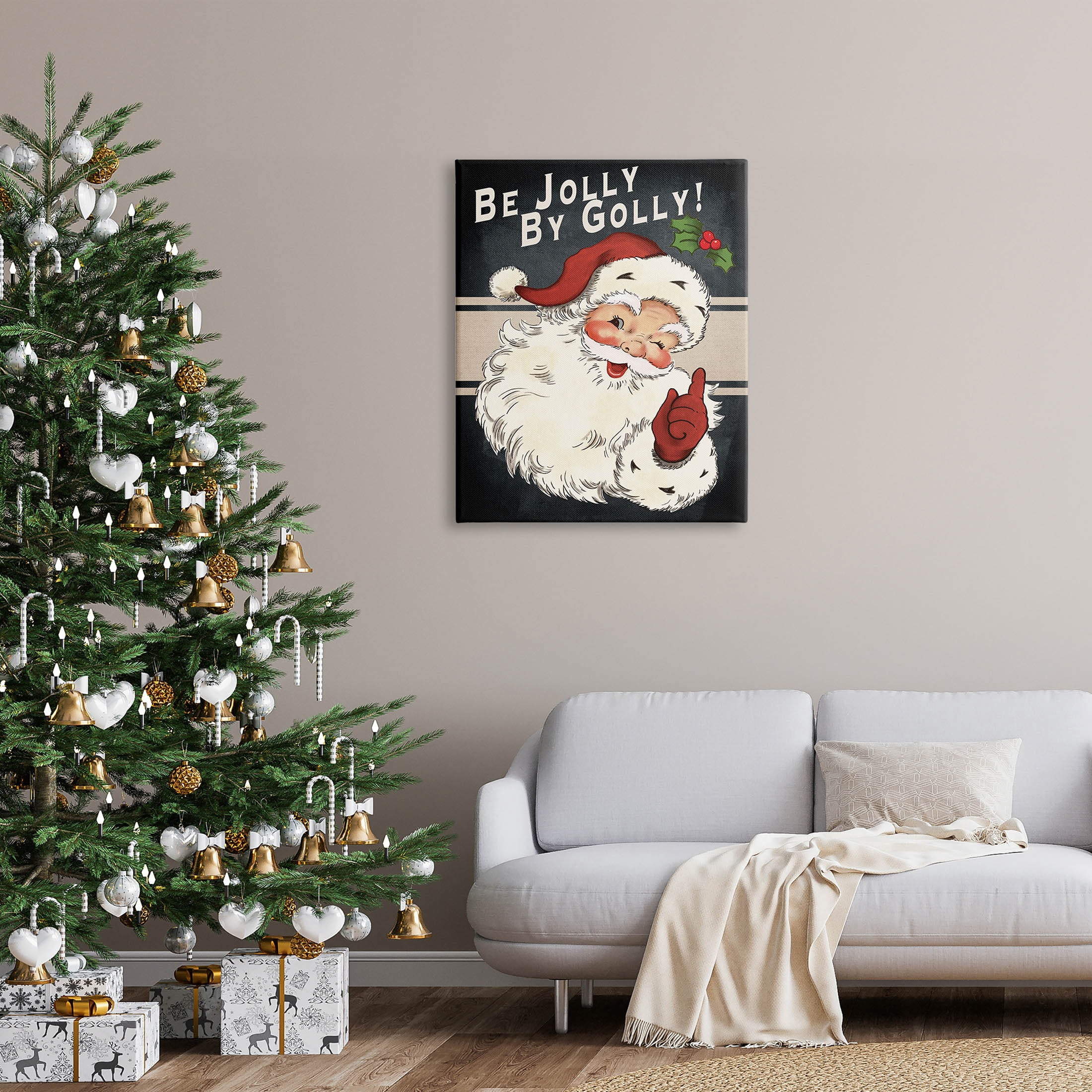 Be Jolly By Golly Vintage Christmas Santa Holiday Graphic Art Gallery Wrapped Canvas Print Wall Art