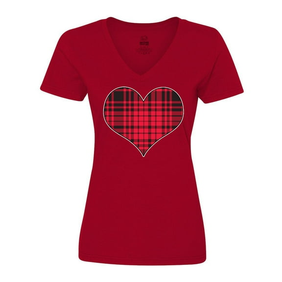 Inktastic Red Plaid Heart Women's V-Neck T-Shirt