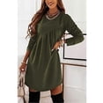 thumbnail image 3 of Vestido túnica de manga larga para mujer, cuello redondo, volantes, color liso, estilo casual, corte regular, minivestido, 3 of 5