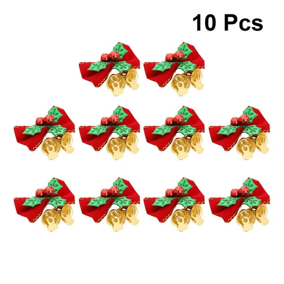 HOOWIFFY 10Pcs Christmas Wreath Decorating Supplies Bell Bowknots Decorative Bells for Home and Kids