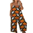 thumbnail image 1 of Halloween Womens Pumpkin Bat Print Overalls Loose Playsuit Loungewear Rompers Jumpsuit with Pockets, 1 of 5