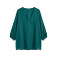 thumbnail image 5 of Yrmaups Loose Fit 3/4 Sleeve T Shirt for Women, Casual V Neck Blouse, Soft Flowy Boho Top for Beach Travel Office Daily Wear, Green L, 5 of 5