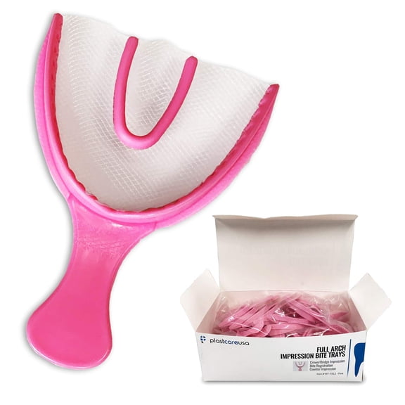 Dental Tools for Impressions, Disposable Dental Bite Registration Trays (Full Arch), Mouth Trays for Teeth Molds - Pink Bite Trays (Single Box of 30)