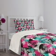 thumbnail image 3 of Ambesonne Grunge Quilted Bedspread Set 2 Pcs, Ornate Leaf Arrangement, Twin Size, Hot Pink Seafoam Black, 3 of 5