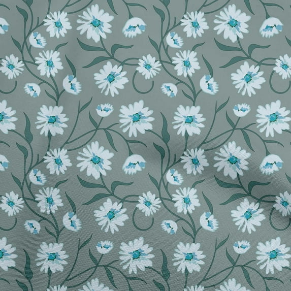 oneOone Cotton Silk Dusty Teal Green Fabric Floral Craft Projects Decor Fabric Printed By The Yard 42 Inch Wide