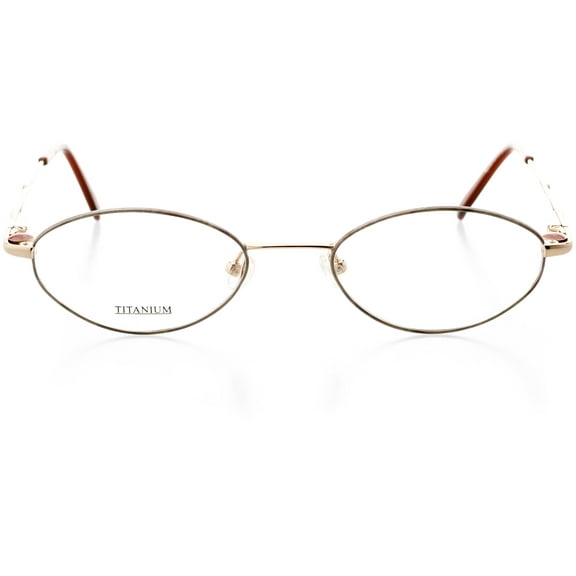 Womens Optical Eyewear - Oval Shape, Titanium Full Rim, Shiny Gold Harvest