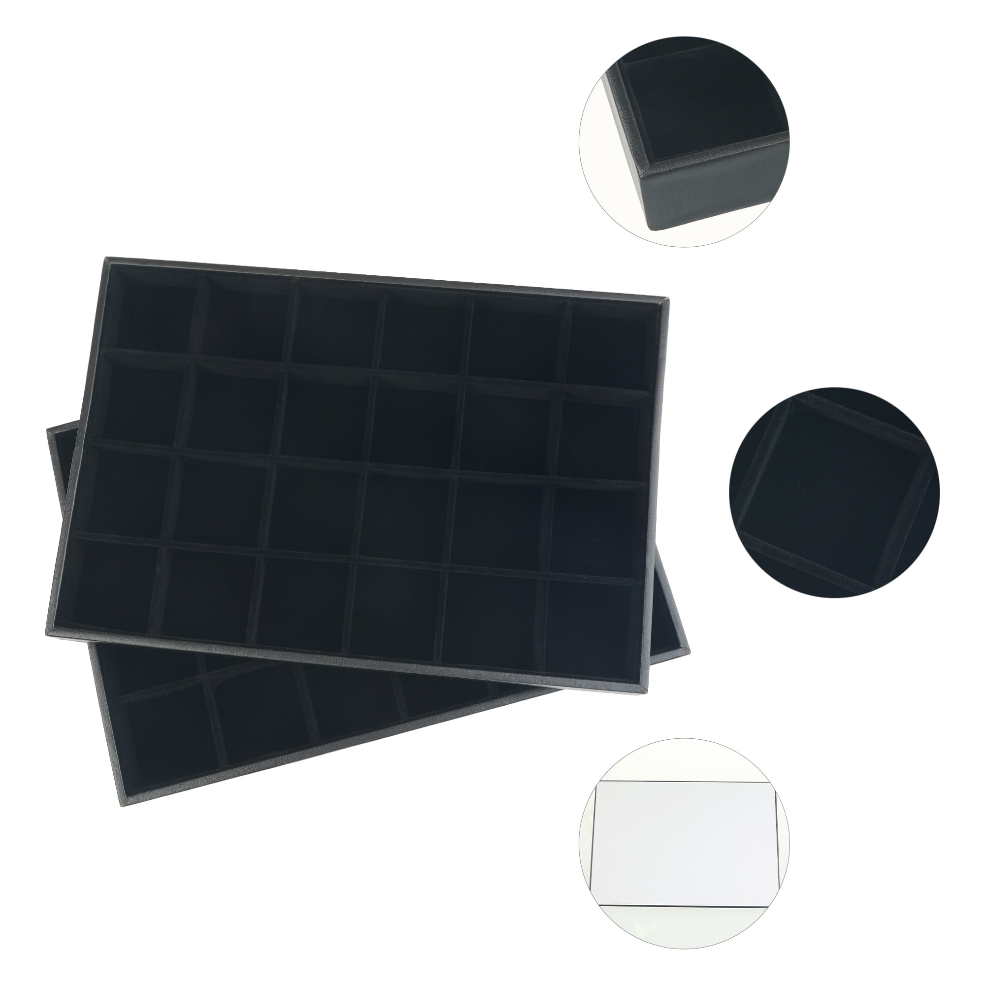 Unique Bargains Set of 2 Velvet Jewelry Boxes Organizer Trays with Removable Dividers Black 24 Grid Tray