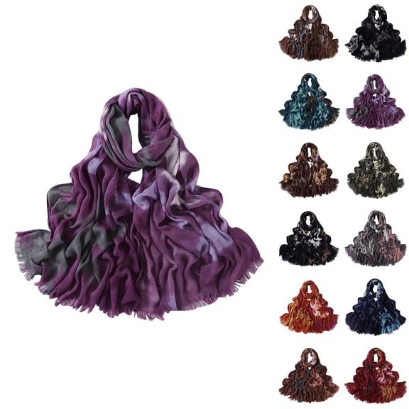 Hkoxplj Women's Cotton Tie Dye Artistic Oil Painting Fringe Scarf Long Lightweight Shawl Wrap Spring Summer Sun Protection Tassel Scarf Beach Cover Up Fashion Scarves Soft Breathable Shawl