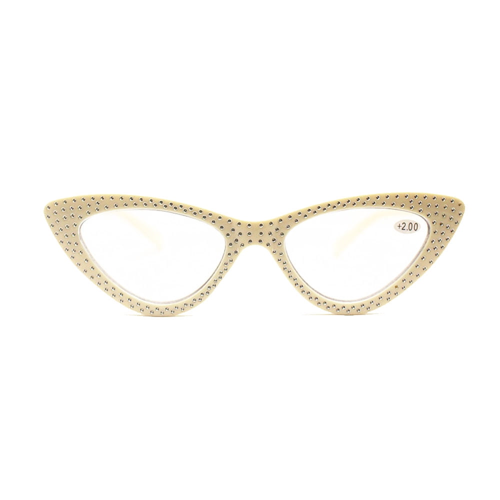 3 Pairs of Women Beige Cat Eye Reading Glasses Diamond Presbyopic Glasses Plastic Readers +2.50